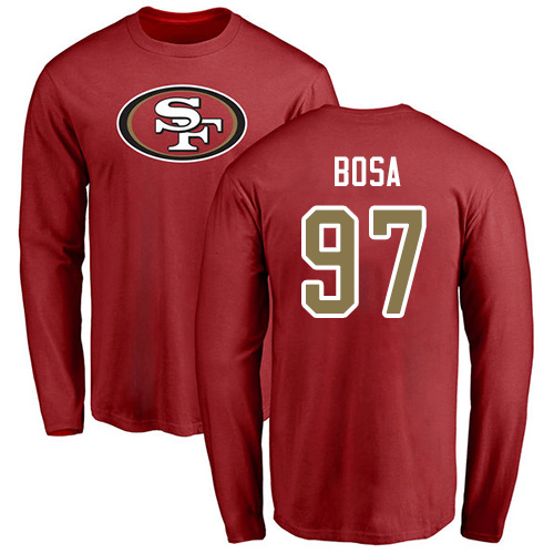 Men San Francisco 49ers Red Nick Bosa Name and Number Logo #97 Long Sleeve NFL T Shirt->nfl t-shirts->Sports Accessory